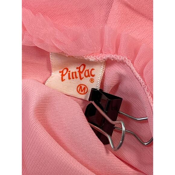 Vintage Nightgown Medium Pink Layered Chiffon Ruffled Trim Bow - Picture 10 of 13